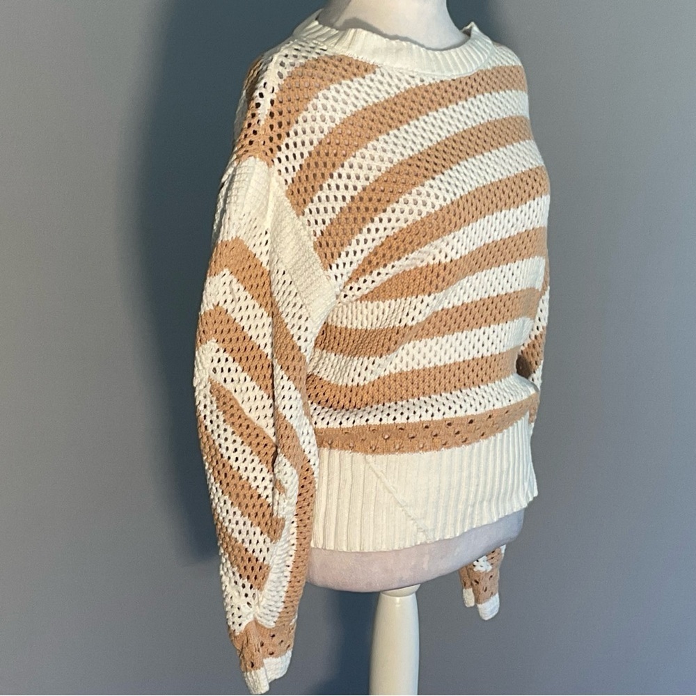Elan Cozy Stripe Cotton Sweater XL Neutral Boho Chunky Knit Pullover - Picture 5 of 16
